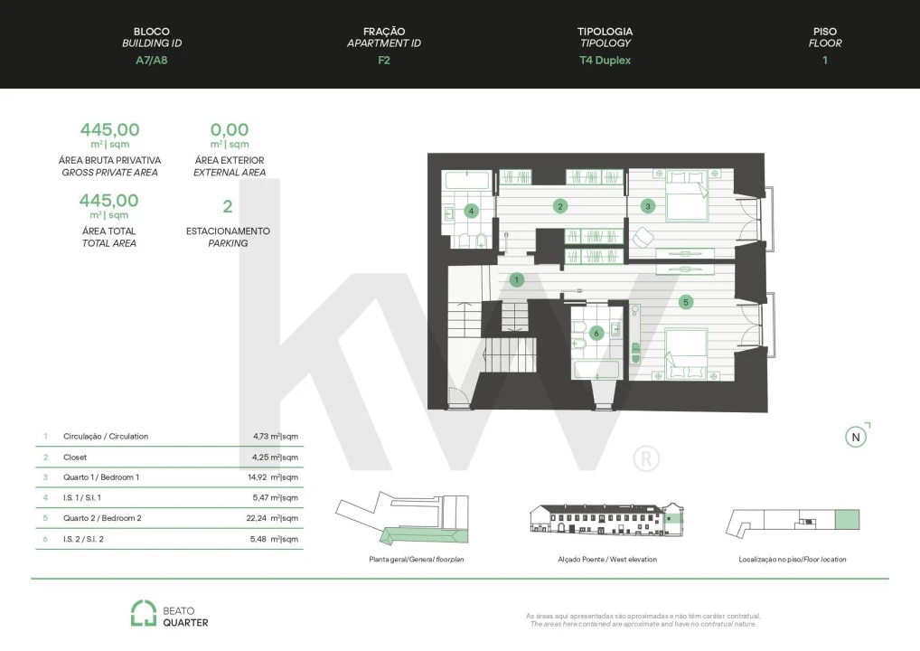 Apartamento T4 para Venda em Beato Planta 2