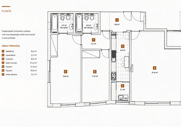 Apartamento T2 para Venda em Custóias, Leça do Balio e Guifões Planta 1