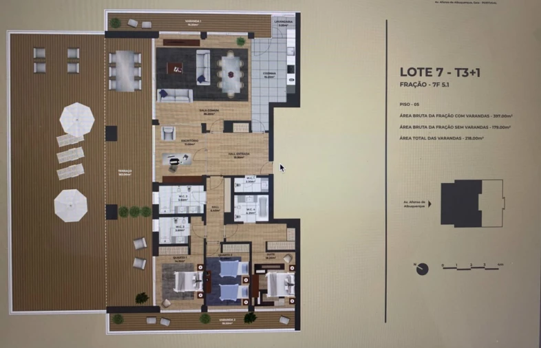 Apartamento T3 para Venda em Canidelo Planta 1