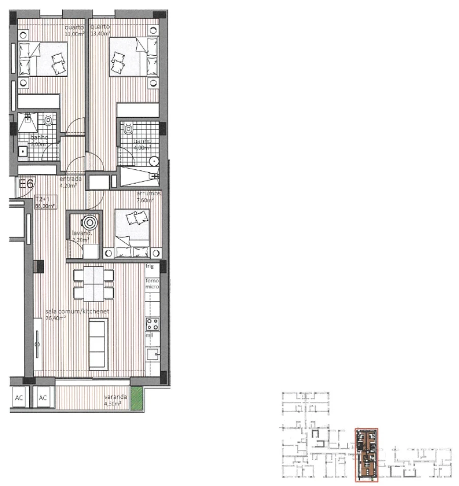 Apartamento T2 para Venda em Paranhos Planta 1