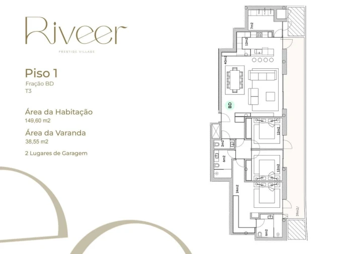 Apartamento T3 para Venda em Paços de Ferreira Planta 1