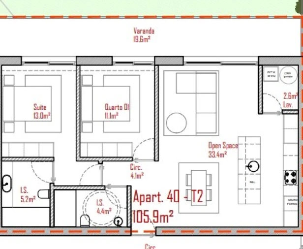 Apartamento T2 para Venda em Lodares Planta 1