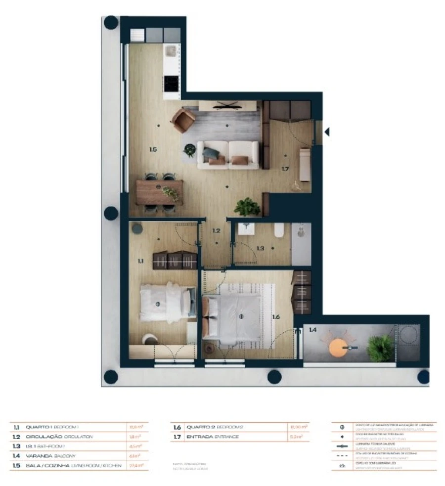 Apartamento T2 para Venda em Moreira Planta 1