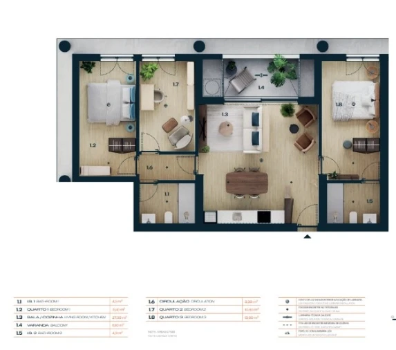 Apartamento T3 para Venda em Moreira Planta 1