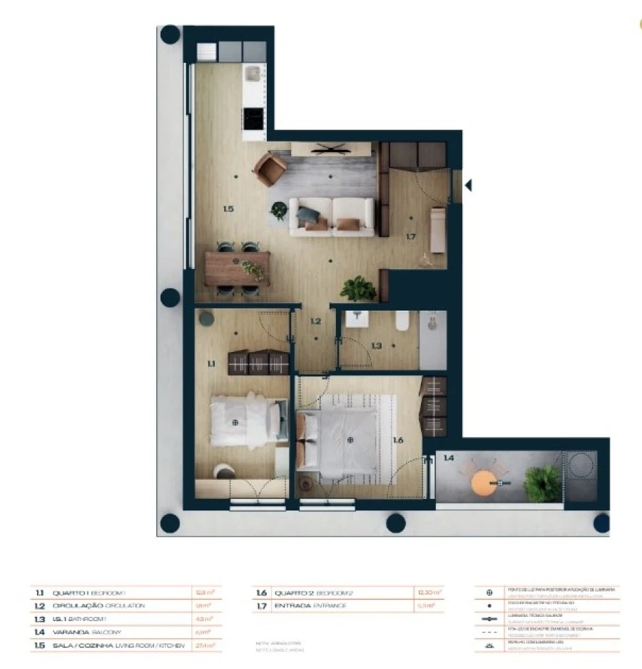 Apartamento T2 para Venda em Moreira Planta 1