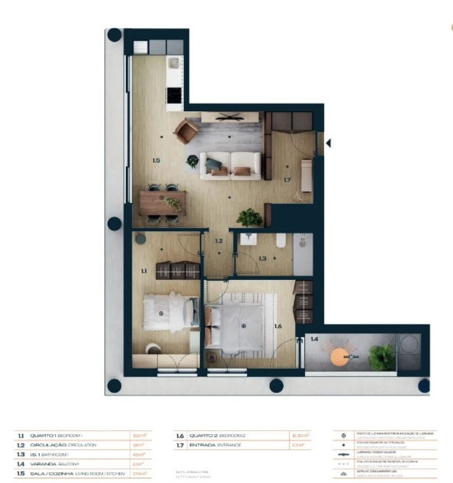 Apartamento T2 para Venda em Moreira Planta 1