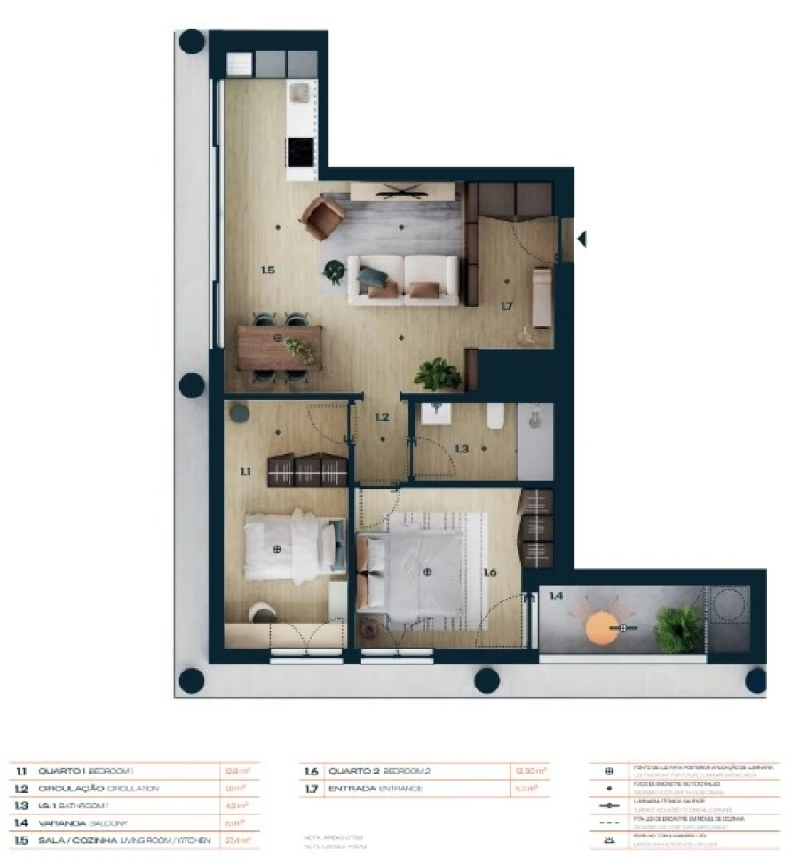 Apartamento T2 para Venda em Moreira Planta 1