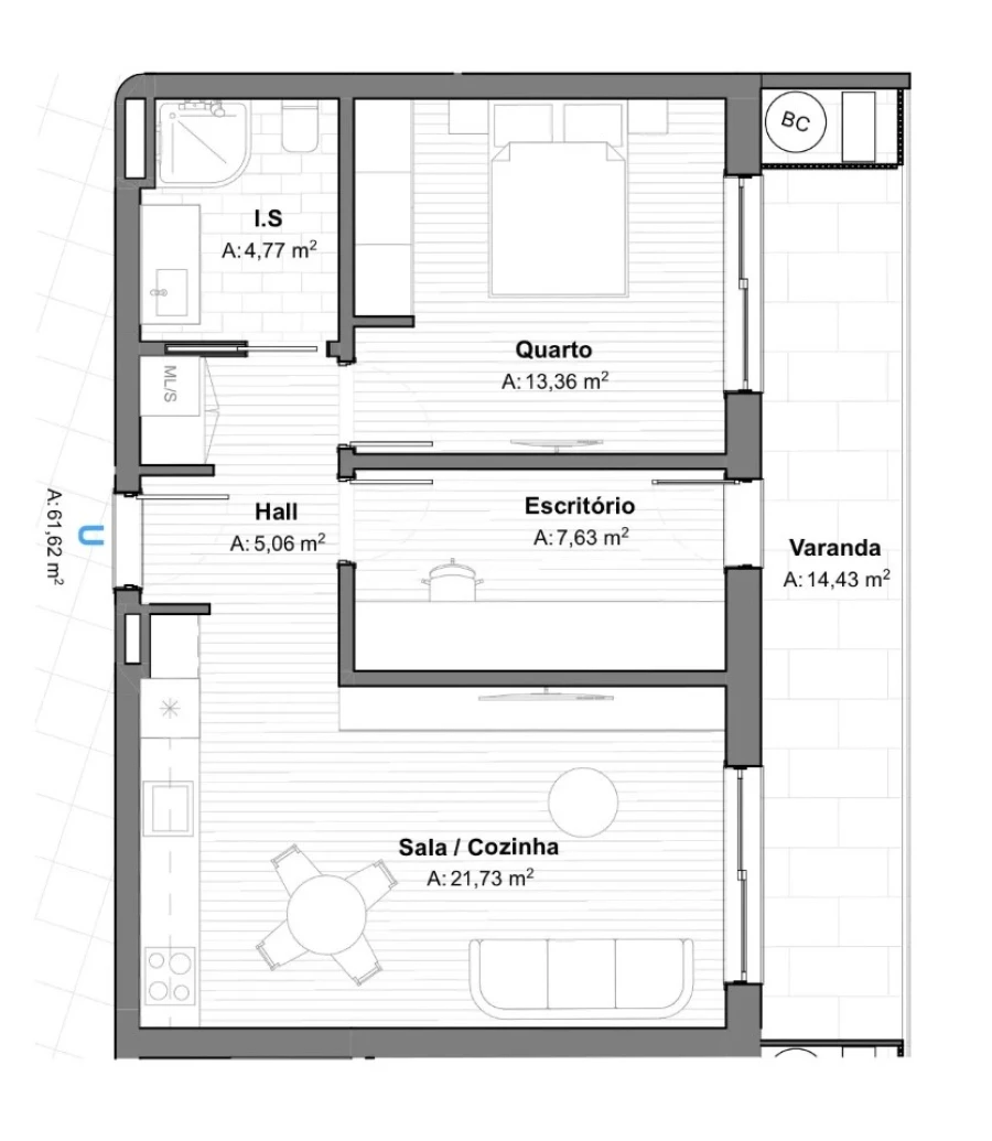 Apartamento T1 para Venda em São Bartolomeu de Messines Planta 1