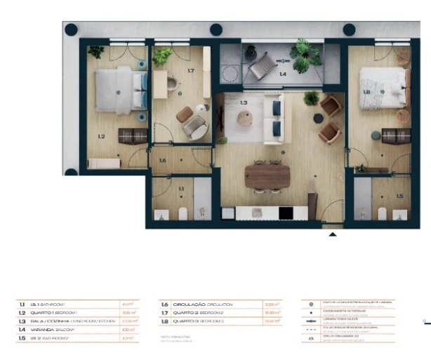 Apartamento T3 para Venda em Moreira Planta 1