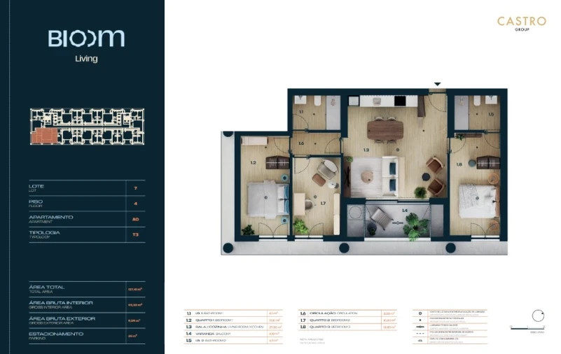 Apartamento T3 para Venda em Moreira Planta 1