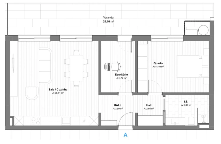 Apartamento T1 para Venda em São Bartolomeu de Messines Planta 1