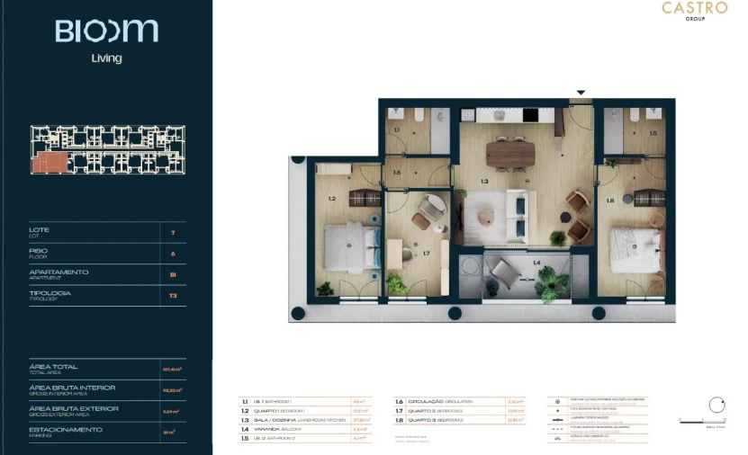 Apartamento T3 para Venda em Moreira Planta 1