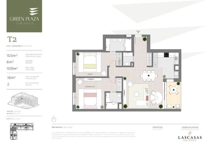 Apartamento T2 para Venda em Carcavelos e Parede Planta 1