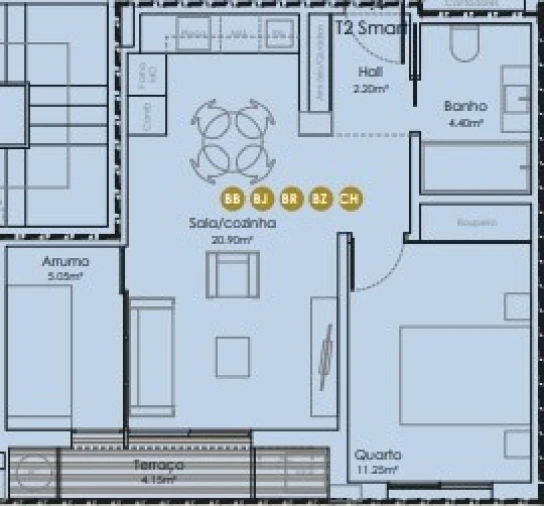 Apartamento T2 para Venda em Canidelo Planta 1