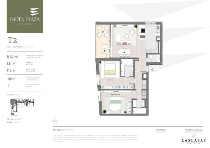 Apartamento T2 para Venda em Carcavelos e Parede Planta 1