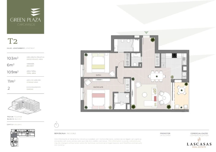 Apartamento T2 para Venda em Carcavelos e Parede Planta 1