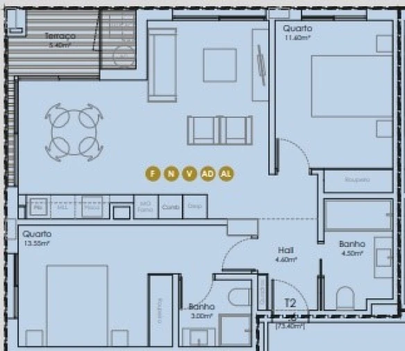 Apartamento T2 para Venda em Canidelo Planta 1
