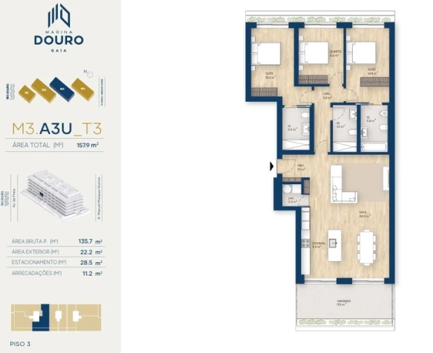 Apartamento T3 para Venda em Canidelo Planta 1