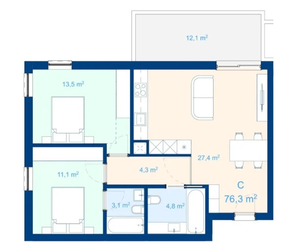 Apartamento T2 para Venda em Mafamude e Vilar do Paraíso Planta 1