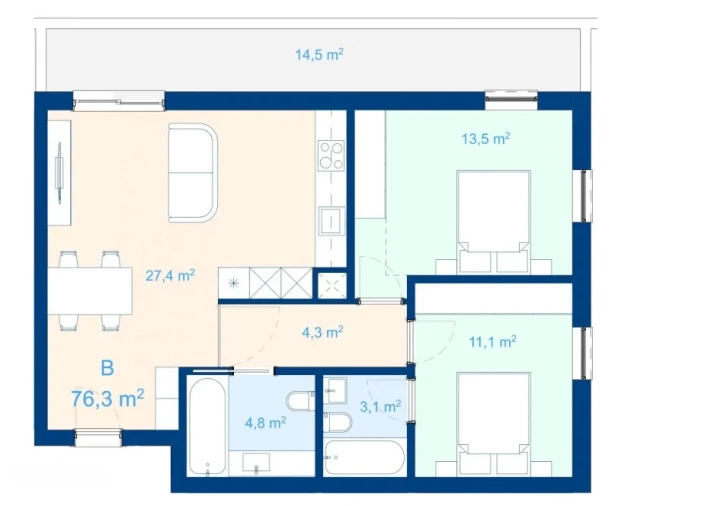Apartamento T2 para Venda em Mafamude e Vilar do Paraíso Planta 1