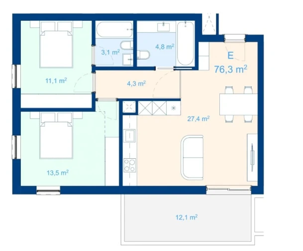 Apartamento T2 para Venda em Mafamude e Vilar do Paraíso Planta 1