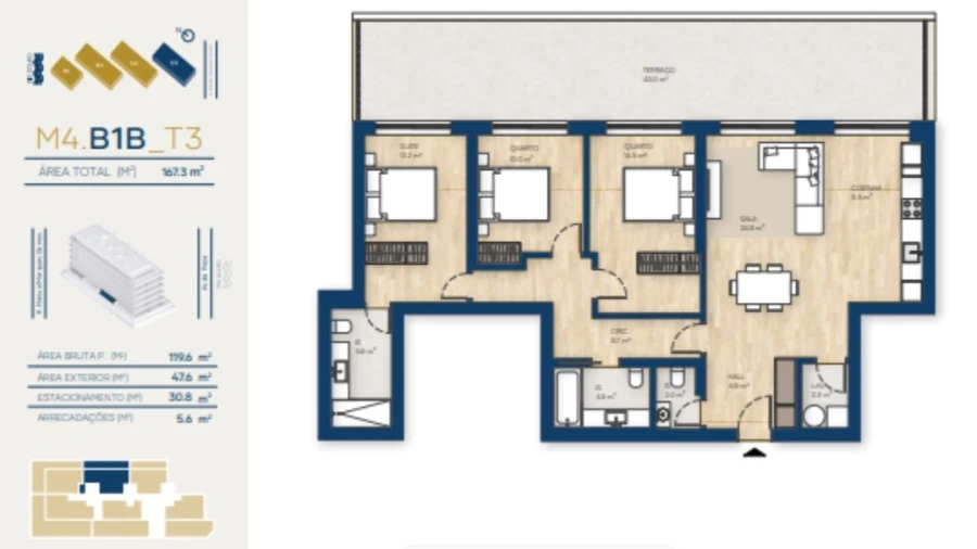 Apartamento T3 para Venda em Canidelo Planta 1