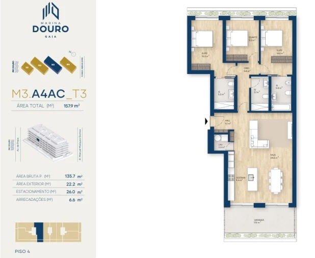 Apartamento T3 para Venda em Canidelo Planta 1