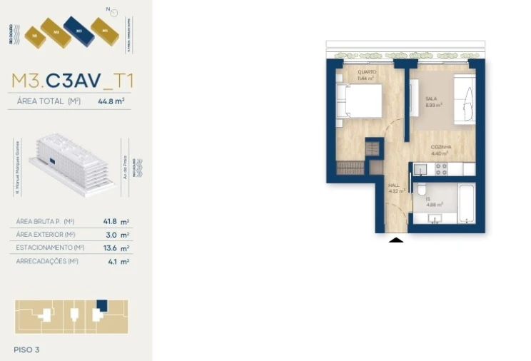 Apartamento T1 para Venda em Canidelo Planta 1