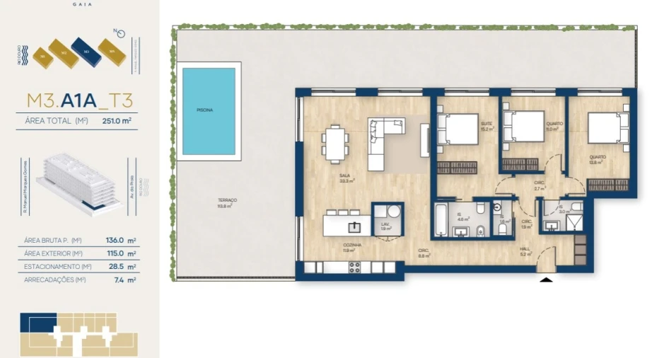Apartamento T2 para Venda em Canidelo Planta 1