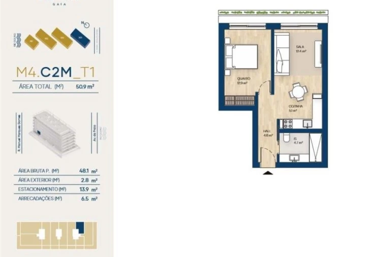 Apartamento T1 para Venda em Canidelo Planta 1
