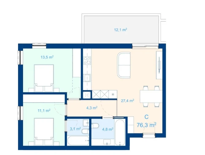Apartamento T2 para Venda em Mafamude e Vilar do Paraíso Planta 1