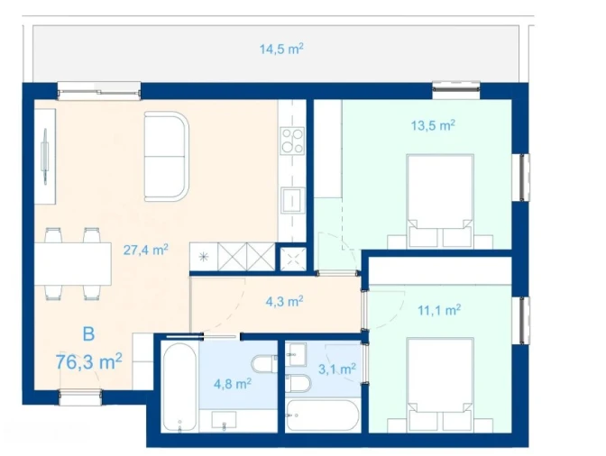 Apartamento T2 para Venda em Mafamude e Vilar do Paraíso Planta 1