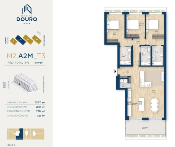 Apartamento T3 para Venda em Canidelo Planta 1