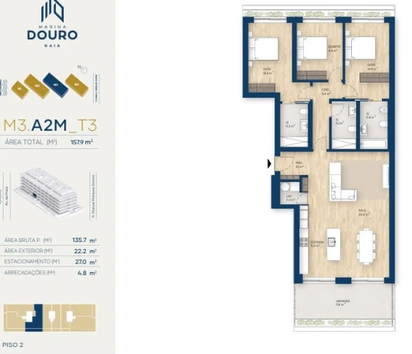 Apartamento T3 para Venda em Canidelo Planta 1
