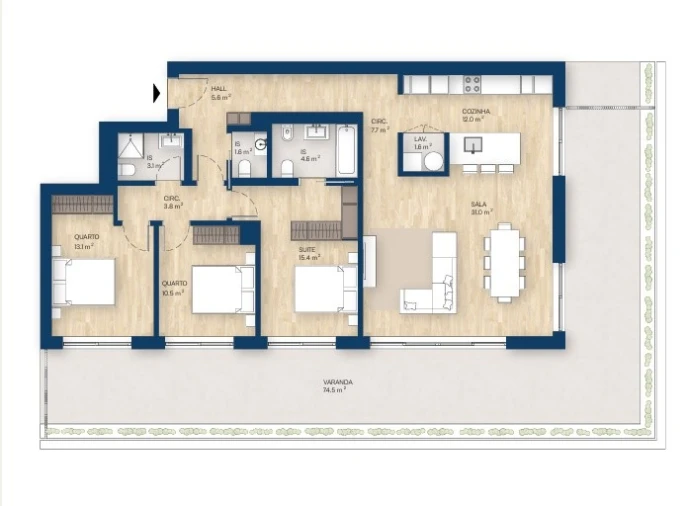 Apartamento T3 para Venda em Canidelo Planta 1