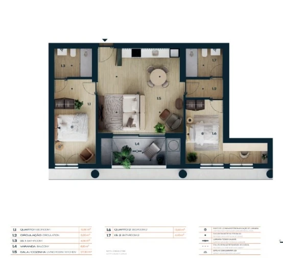 Apartamento T2 para Venda em Moreira Planta 1