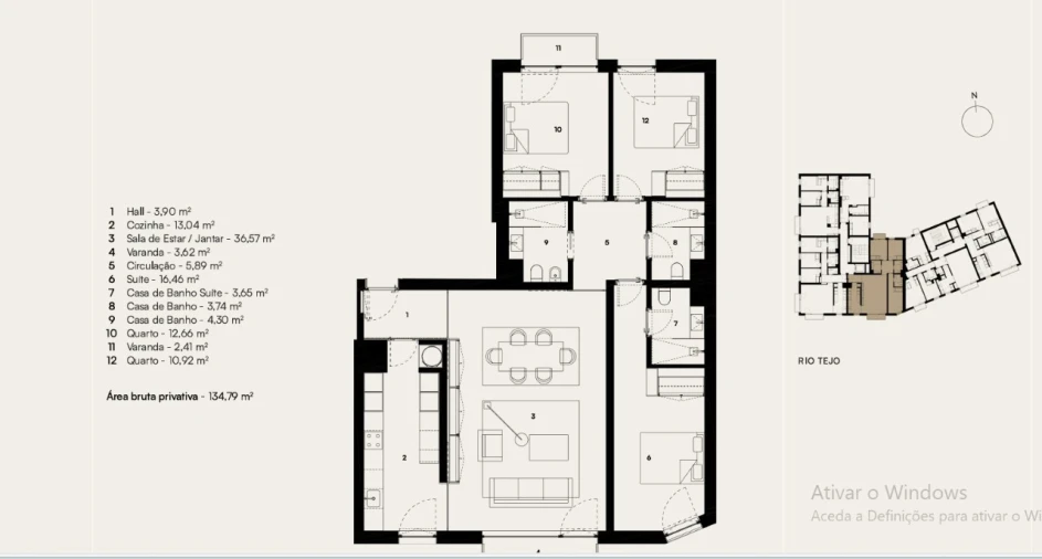 Apartamento T3 para Venda em Alcantara Planta 1