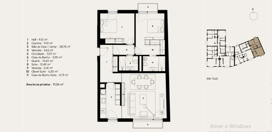 Apartamento T2 para Venda em Alcantara Planta 1