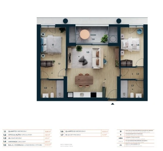 Apartamento T2 para Venda em Moreira Planta 1