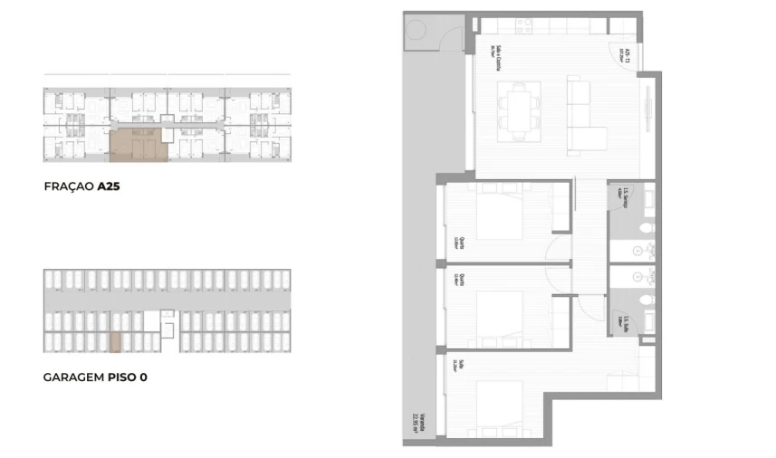 Apartamento T3 para Venda em Fânzeres e São Pedro da Cova Planta 1