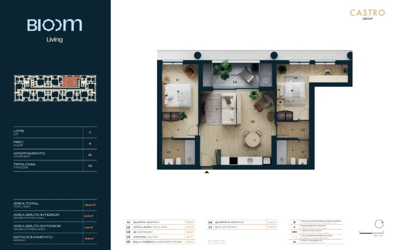 Apartamento T2 para Venda em Moreira Planta 1