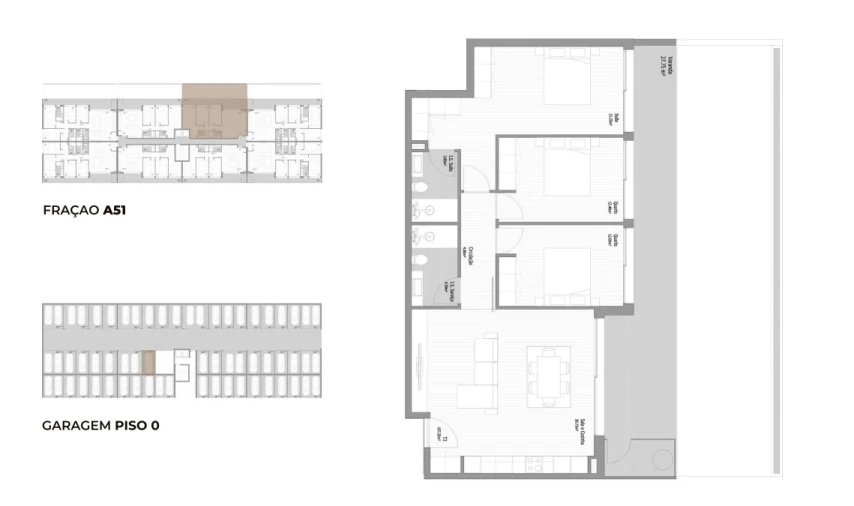 Apartamento T3 para Venda em Fânzeres e São Pedro da Cova Planta 1