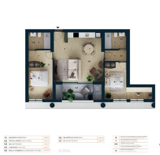 Apartamento T2 para Venda em Moreira Planta 1