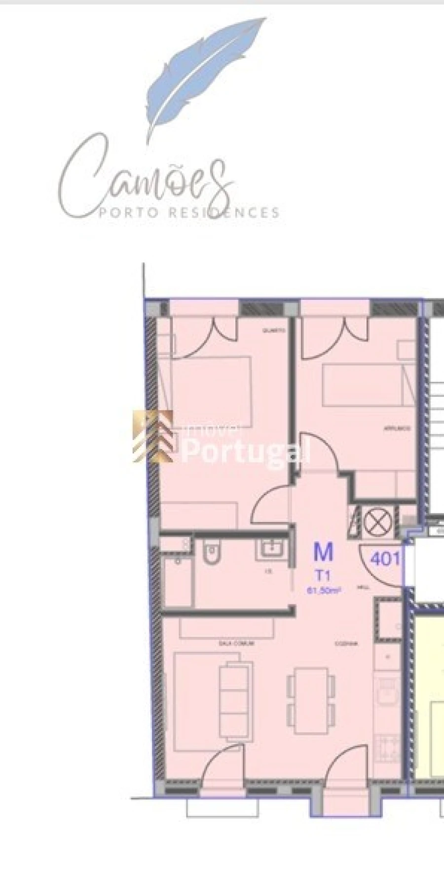 Apartamento T1 para Arrendamento em Cedofeita, Santo Ildefonso, Sé, Miragaia, São Nicolau e Vitória Planta 1