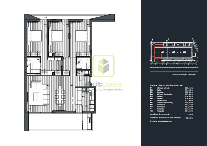 Apartamento T3 para Venda em Águeda e Borralha Planta 1