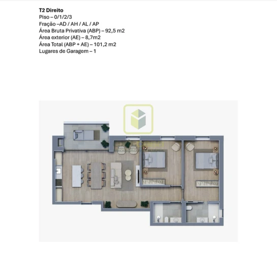 Apartamento T2 para Venda em Oliveira do Bairro Planta 1