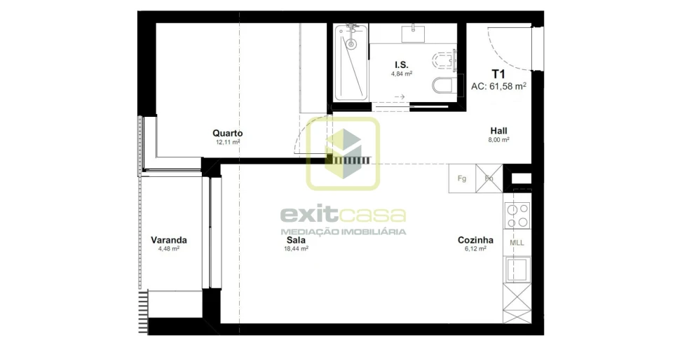 Apartamento T1 para Venda em Glória e Vera Cruz Planta 2