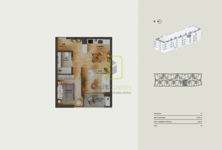 Apartamento T1 para Venda em Glória e Vera Cruz Planta 1