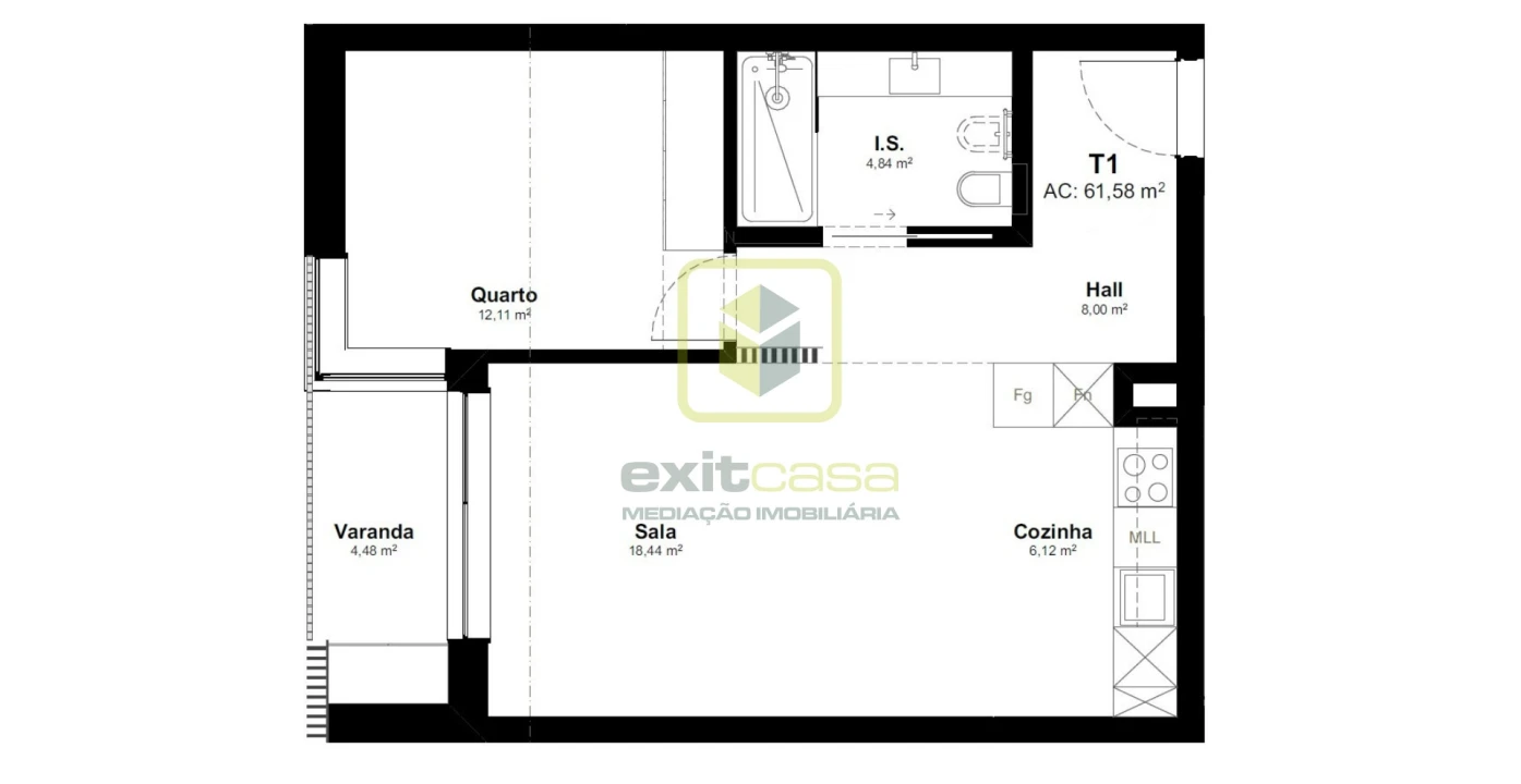 Apartamento T1 para Venda em Glória e Vera Cruz Planta 2