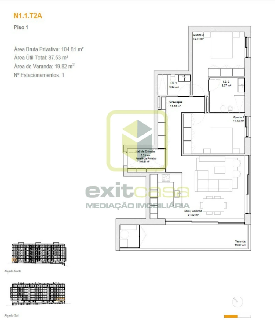 Apartamento T2 para Venda em Glória e Vera Cruz Planta 1